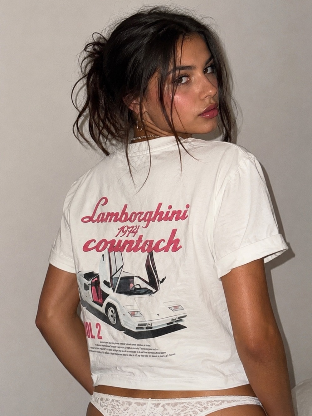 Y2K Lamborghini Countach Graphic Tee White Red JDM Streetwear Size M